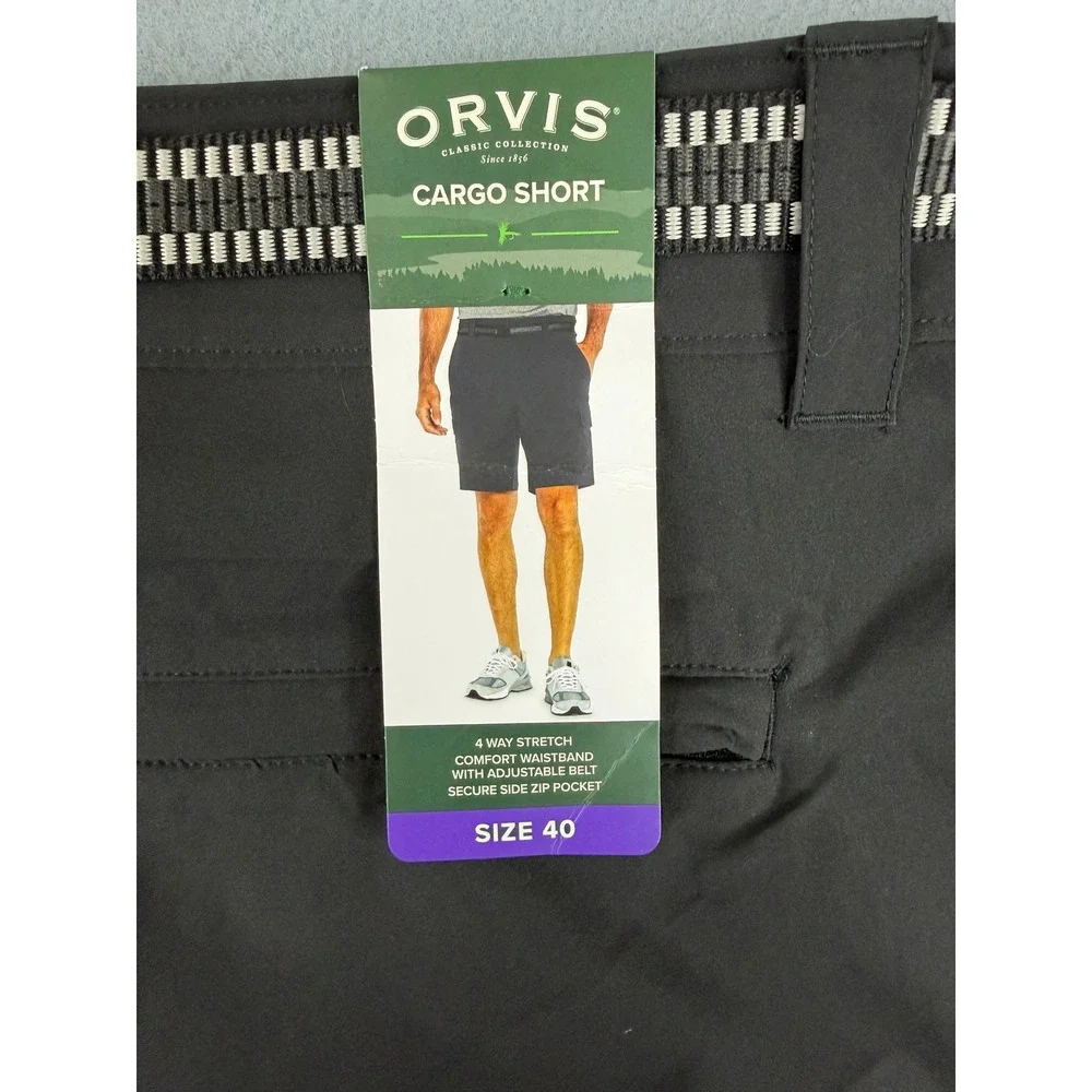 Orvis Cargo‎ Shorts Mens 40 Black 4-Way Stretch Adjustable Belt Outdoor Hiking